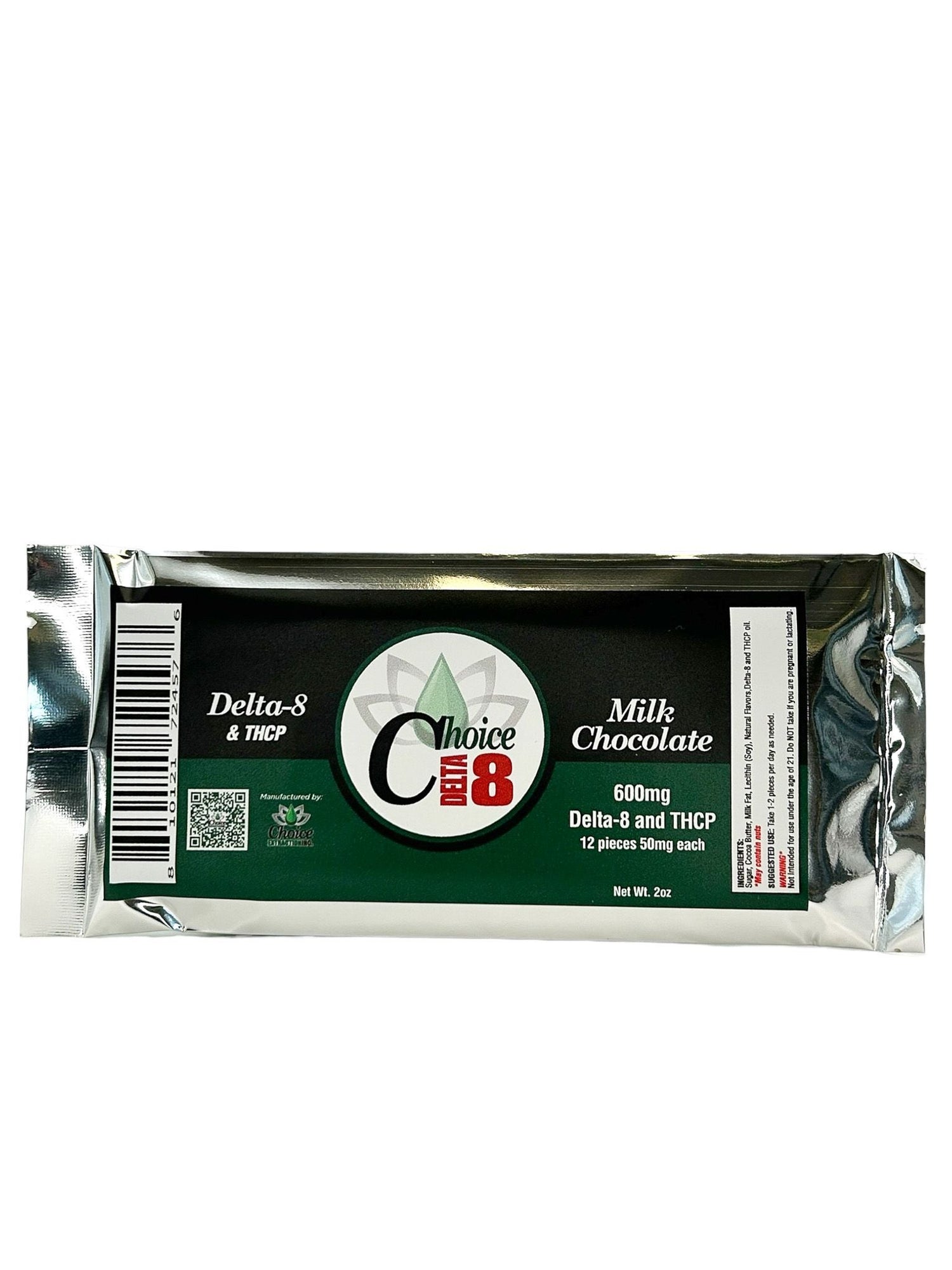 THCP + D8 Chocolate Bar - 600mg TOTAL, 50mg Per Piece